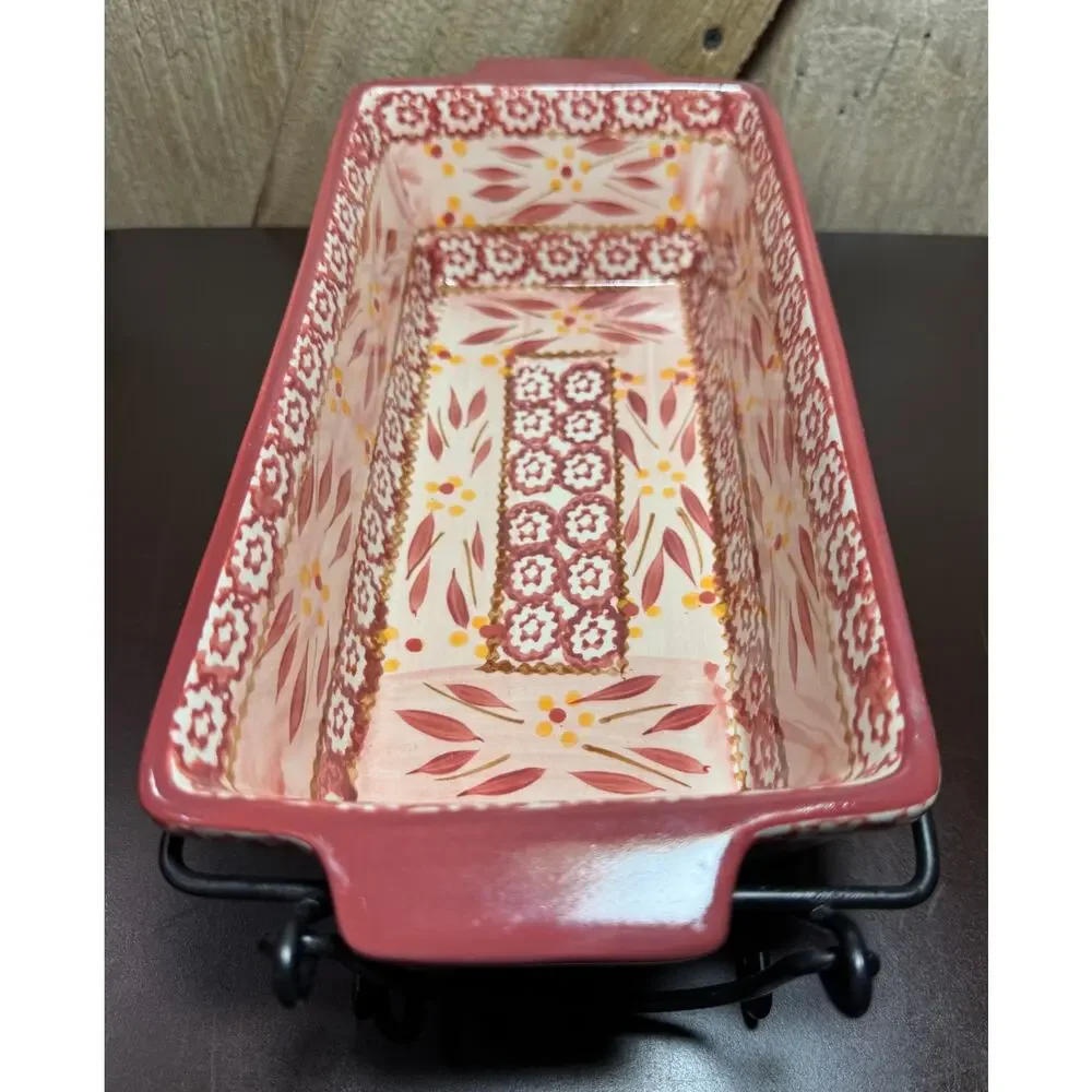 Vtg Temp-tations by Tara Old World Cookware 1.7 QT Meatloaf Dish w Metal Rack